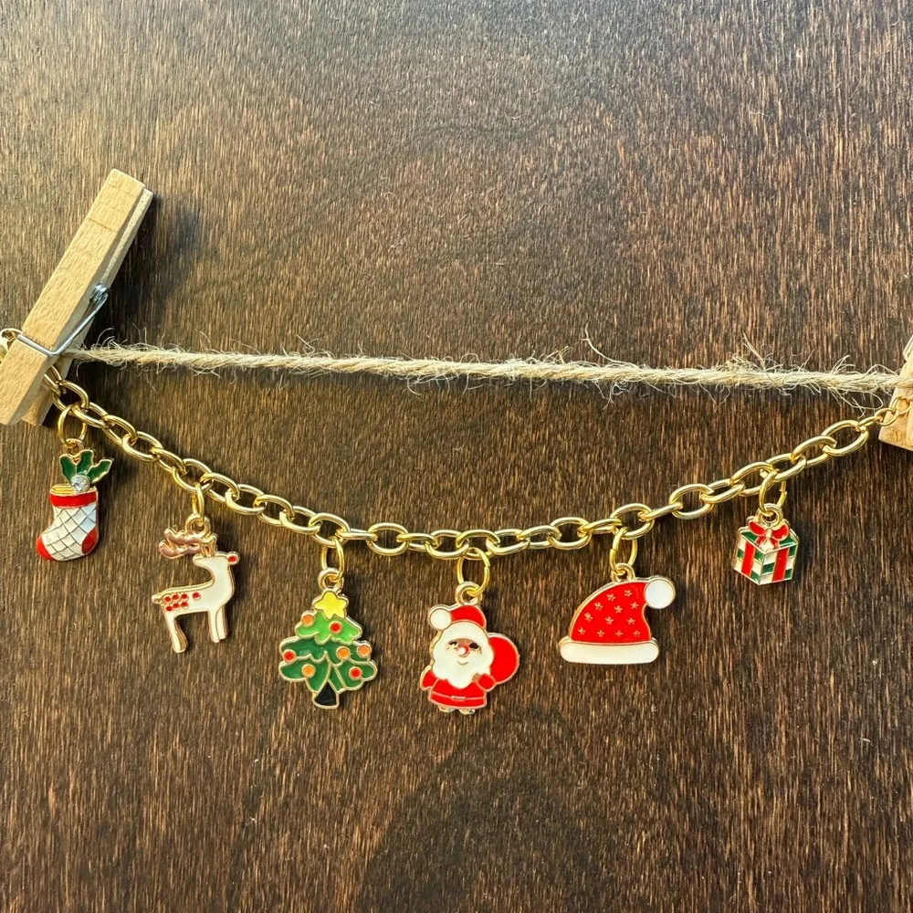 Artisan Made Christmas Charm Bracelet with Santa and Friends